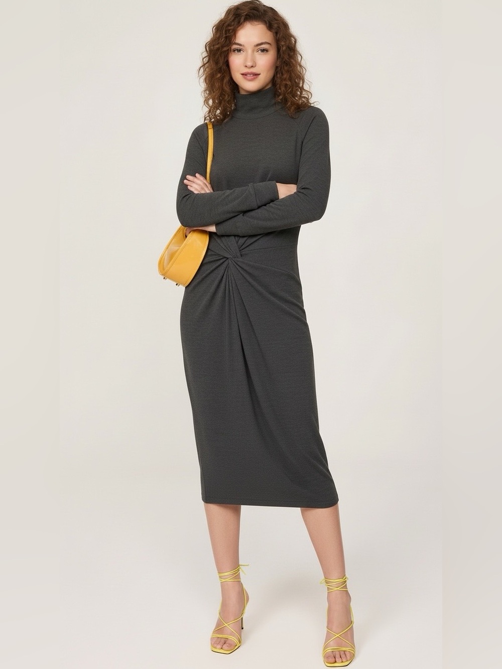 rag & bone Charcoal Turtleneck Twist Midi Dress